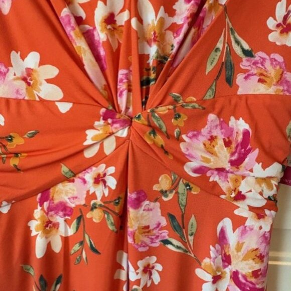 Vince Camuto Midi Dress Floral Print Twist Front Size 10 Cap Sleeves NEW - Picture 3 of 7
